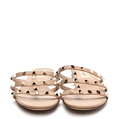 Valentino Garavani Calfskin Rockstud Caged Flat Slide Sandals 41.5 Poudre 2 of 7