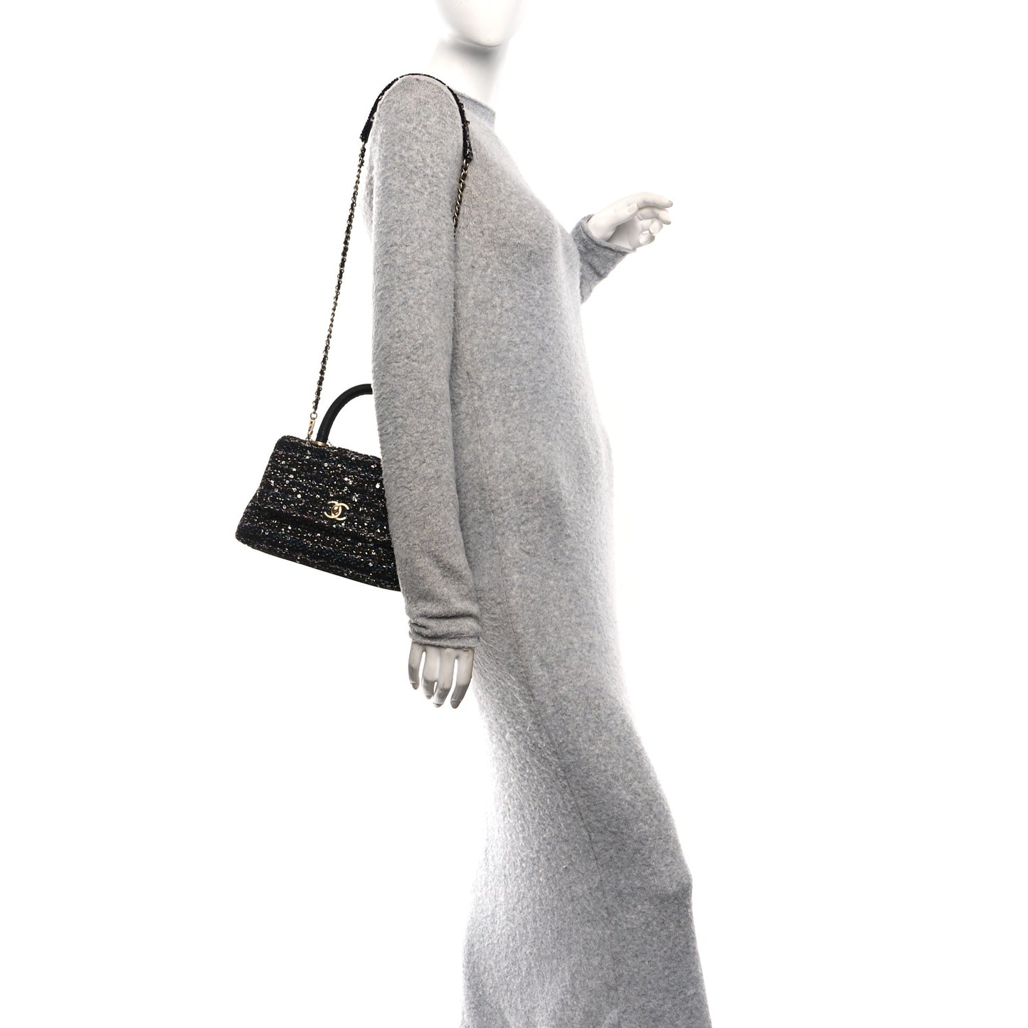 Tweed Sequin Mini Coco Handle Flap Black