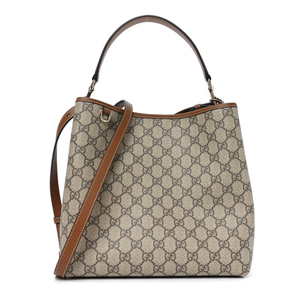 Gucci GG Supreme Monogram Medium Emblem Bucket Bag Beige Brown 1 of 9