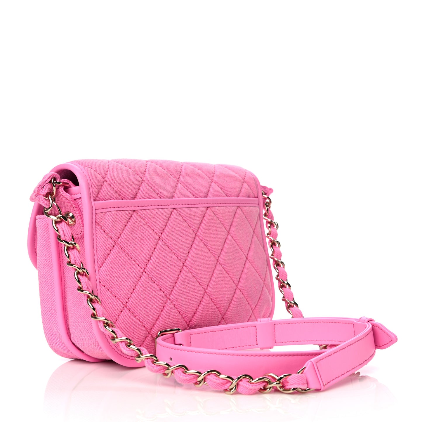 Denim Quilted Small Messenger Flap Neon Pink