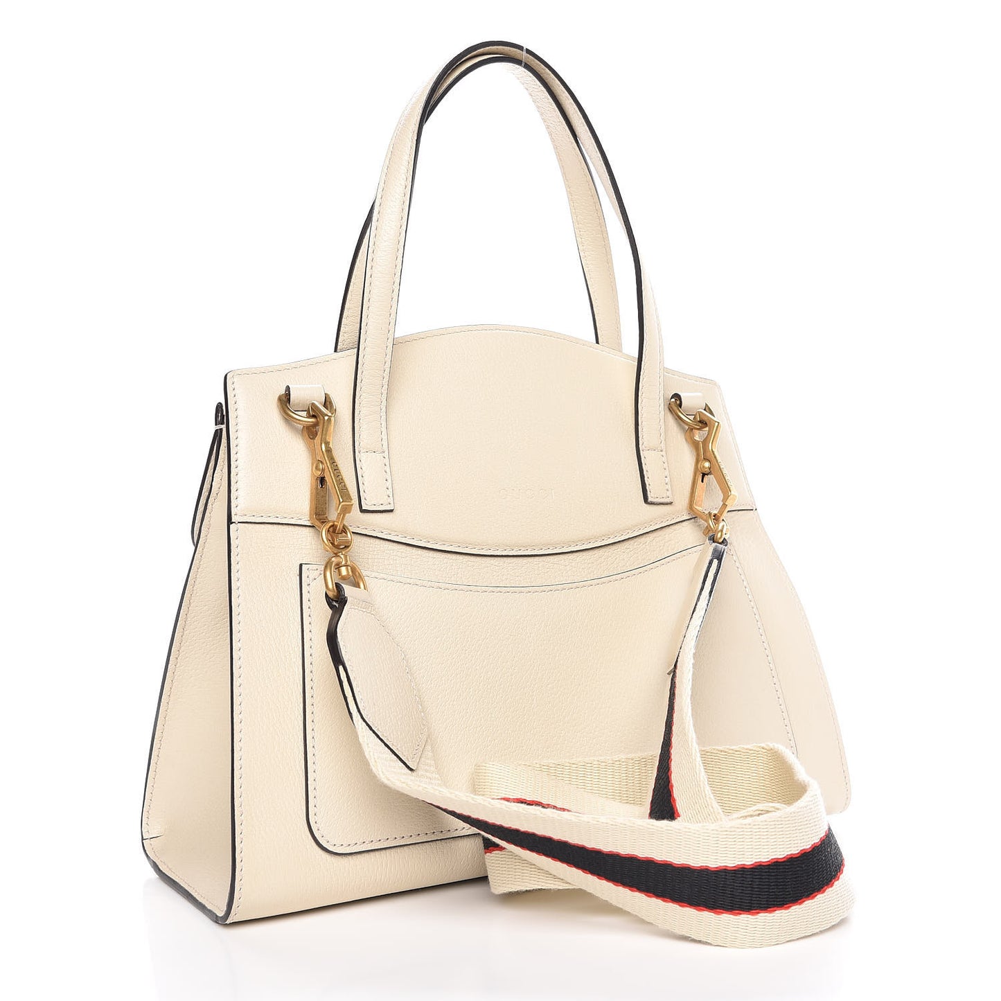 Grained Calfskin Web Stripe Butterfly Medium Totem Top Handle Bag White