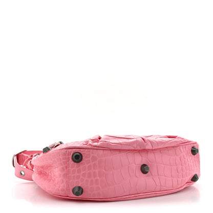 Balenciaga Extra Supple Calfskin Crocodile Embossed Small Le Cagole Shoulder Bag Sweet Pink 4 of 10