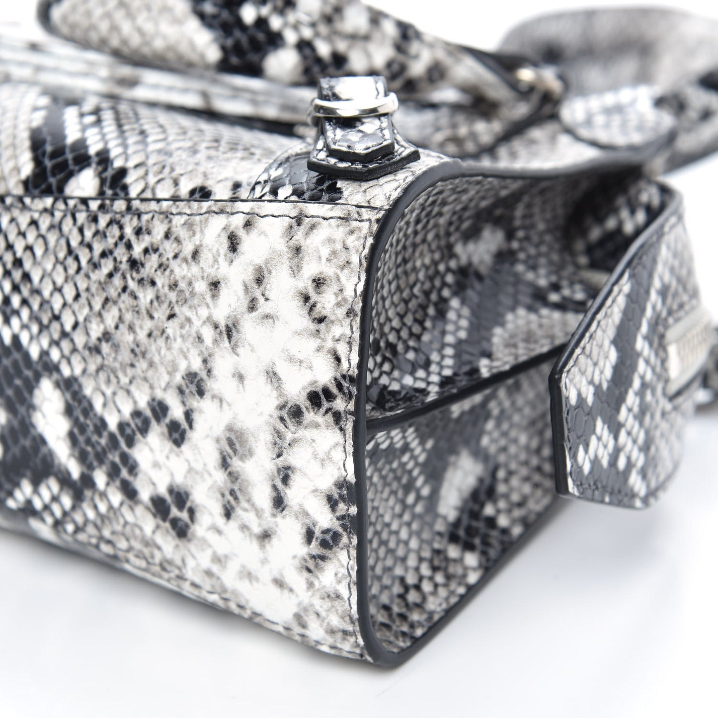 Grained Calfskin Snake Effect Neo Classic Silver Hardware Mini City Black White