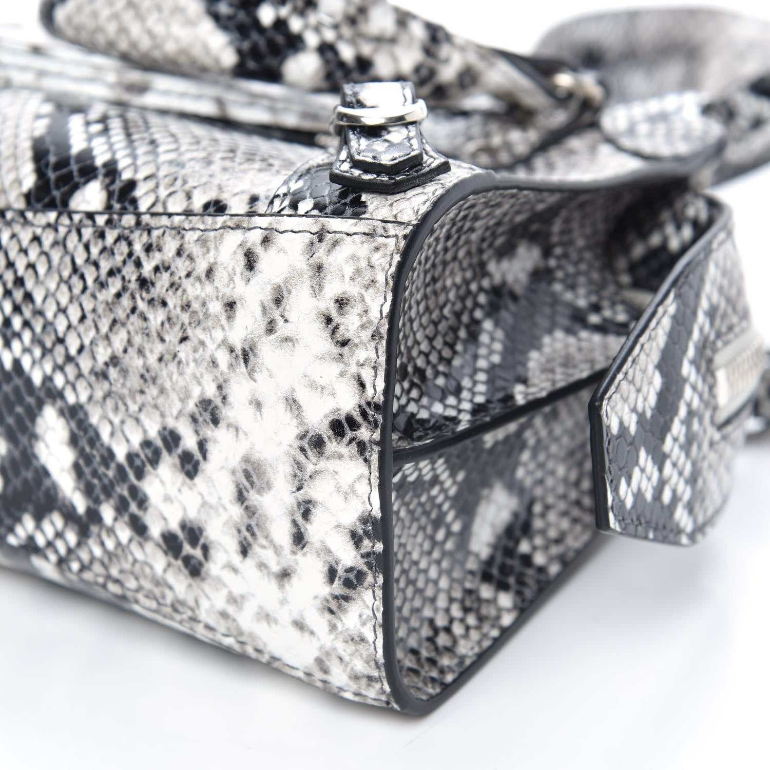 Balenciaga Grained Calfskin Snake Effect Neo Classic Silver Hardware Mini City Black White 7 of 7