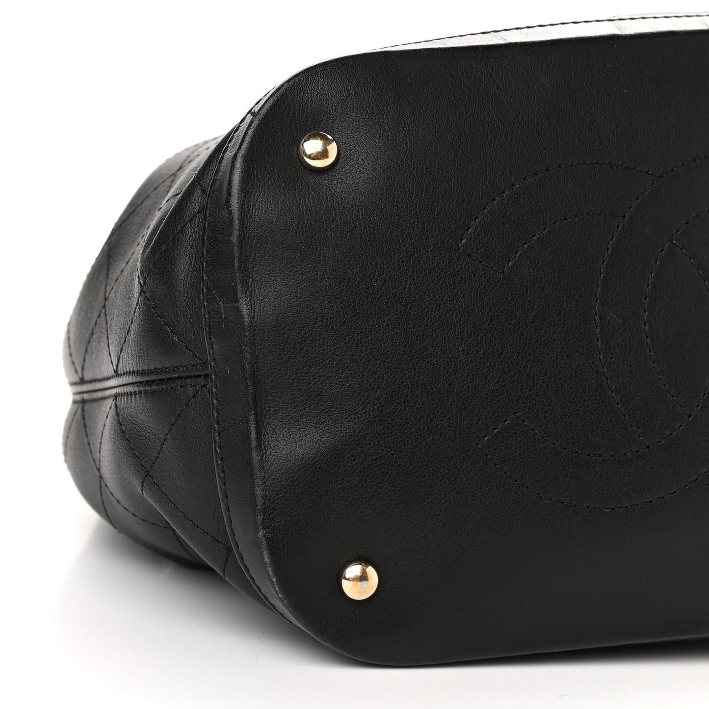 Calfskin Stitched Chain Top Handle Bucket Bag Black