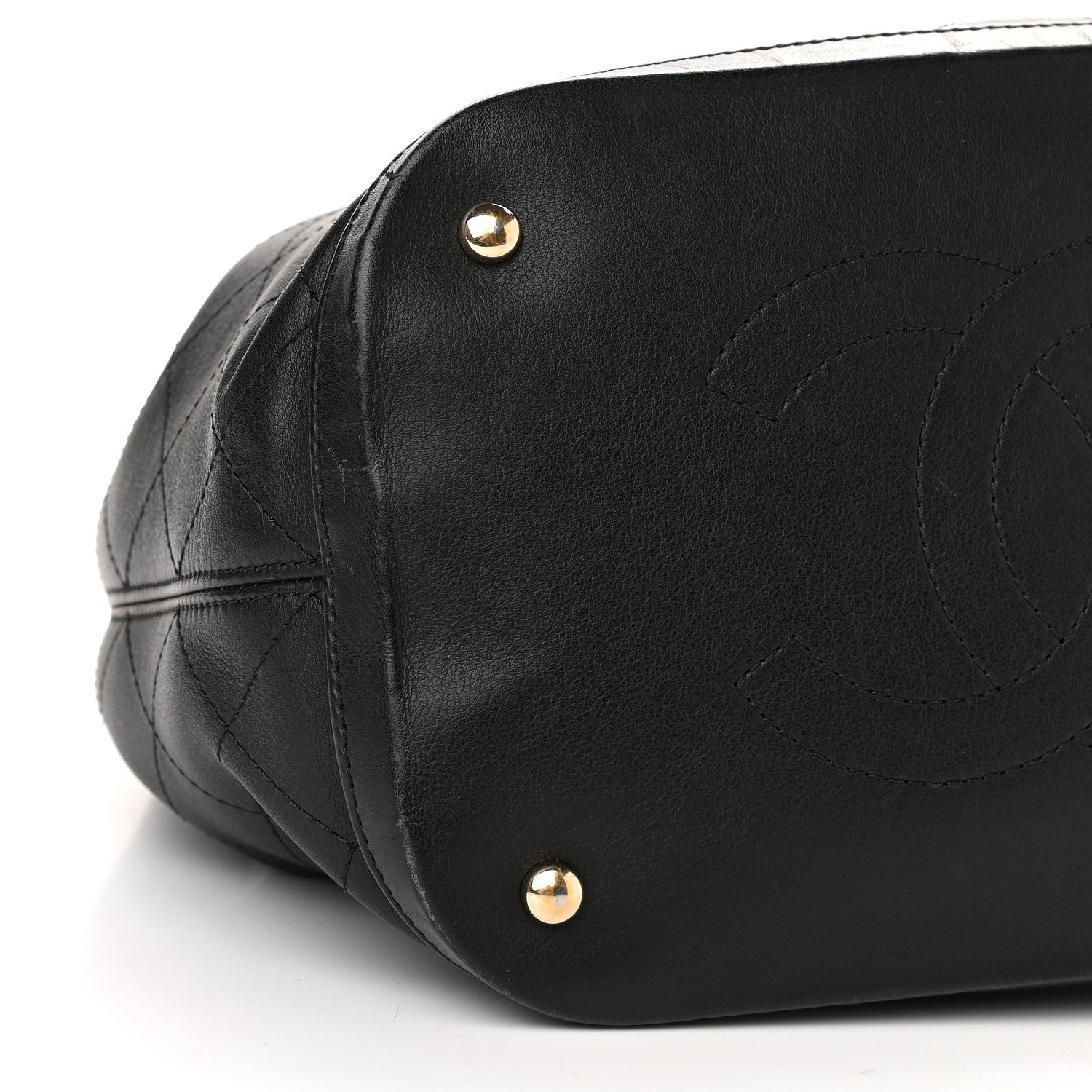 Chanel Calfskin Stitched Chain Top Handle Bucket Bag Black 8 of 9