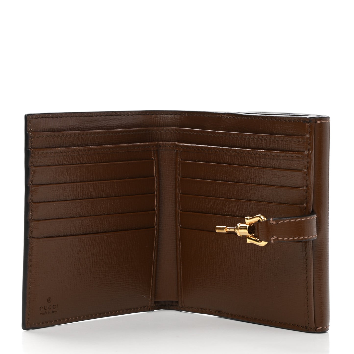 GG Supreme Monogram Textured Calfskin Web Jackie 1961 French Flap Wallet Beige Ebony Brown Sugar