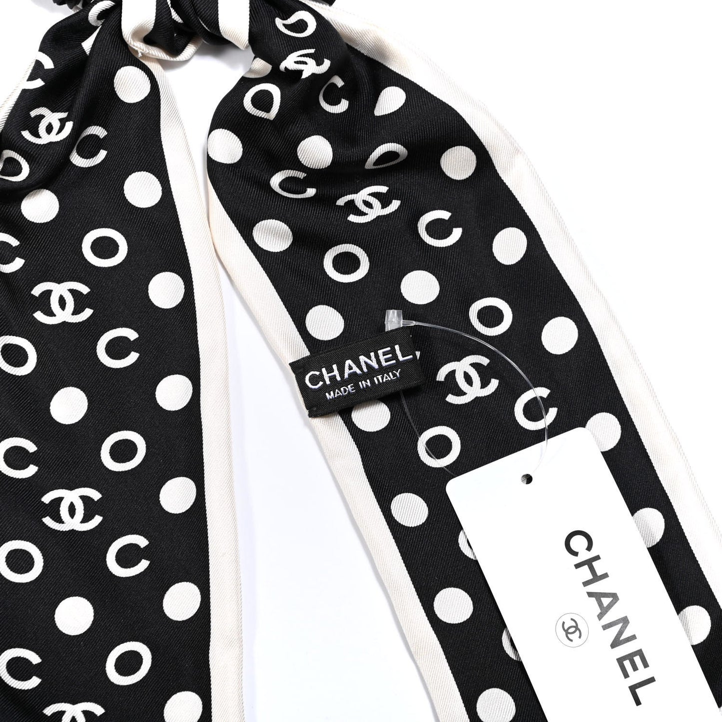 Silk CC Twilly Hair Tie Black White