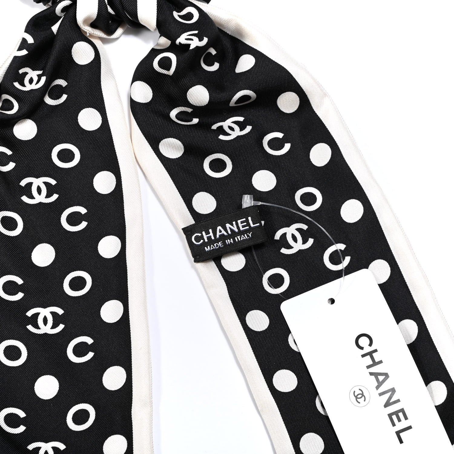 Chanel Silk CC Twilly Hair Tie Black White 2 of 3