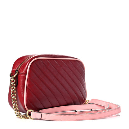Gucci Azalea Calfskin Enamel Matelasse Diagonal Small Torchon GG Marmont Chain Shoulder Bag New Cherry Red Wild Rose 3 of 12
