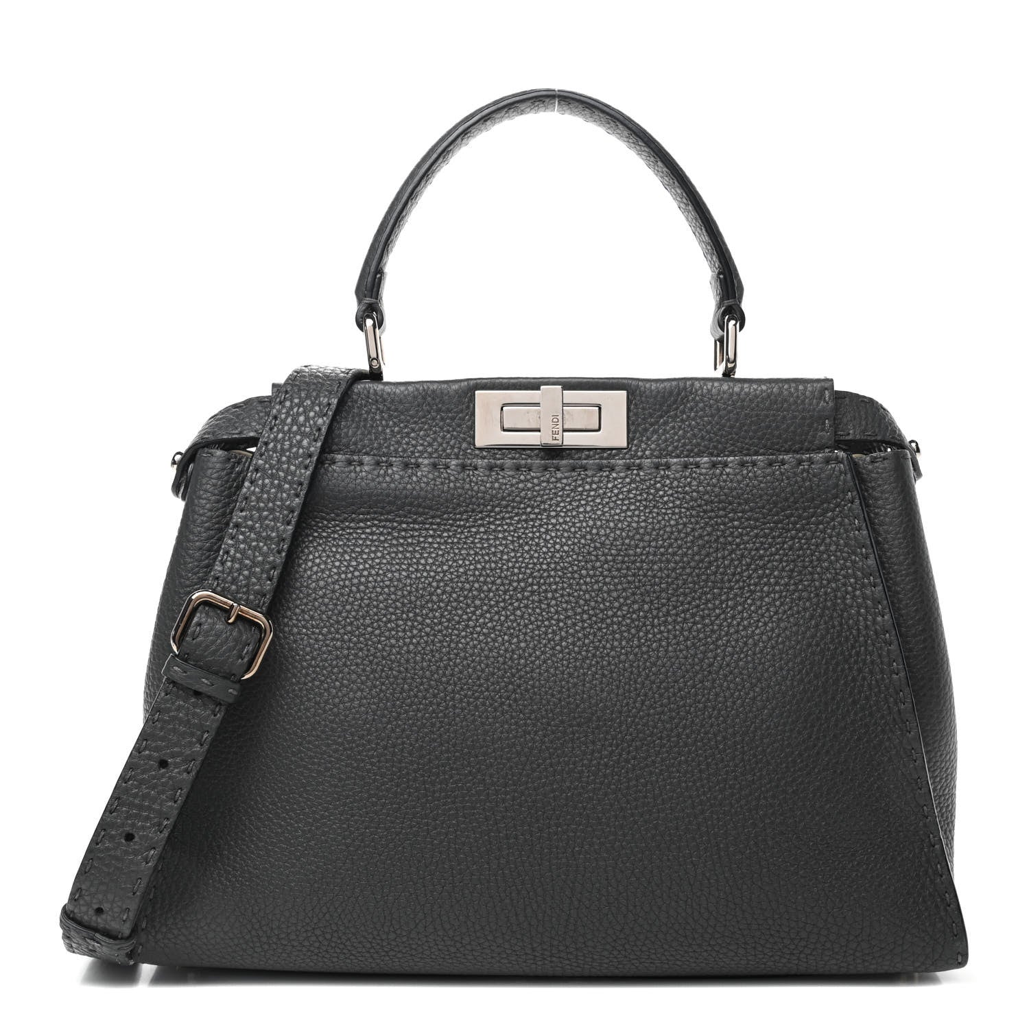 Fendi Cuoio Romano Selleria Bi-Color Medium Peekaboo Iconic Satchel Asfalto Latte 1 of 4