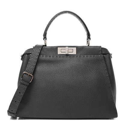 Fendi Cuoio Romano Selleria Bi-Color Medium Peekaboo Iconic Satchel Asfalto Latte 1 of 4