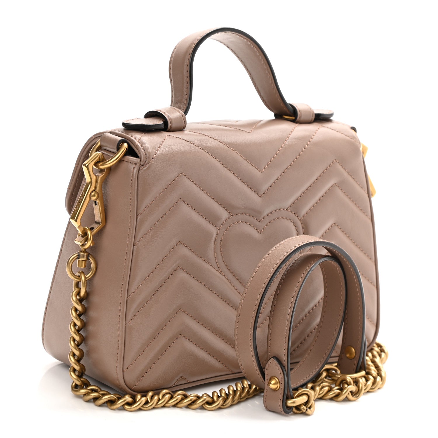 Gucci Calfskin Matelasse Mini GG Marmont Top Handle Shoulder Bag Porcelain Rose 3 of 12