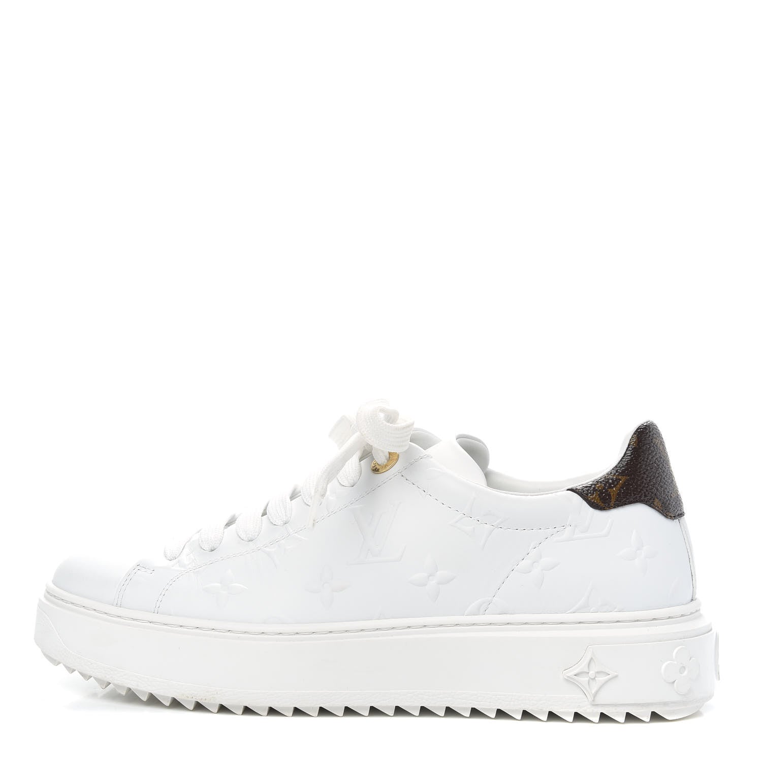 Louis Vuitton Lambskin Embossed Monogram Time Out Sneakers 38 White 1 of 9