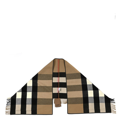 Burberry Wool Cashmere Half Mega Check Pocket Cape Scarf Archive Beige 1 of 6
