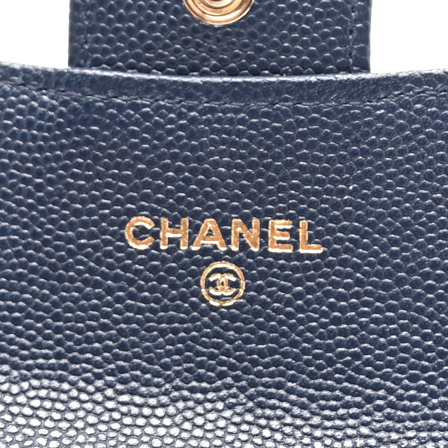 Caviar Quilted Flap Card Holder Wallet Navy