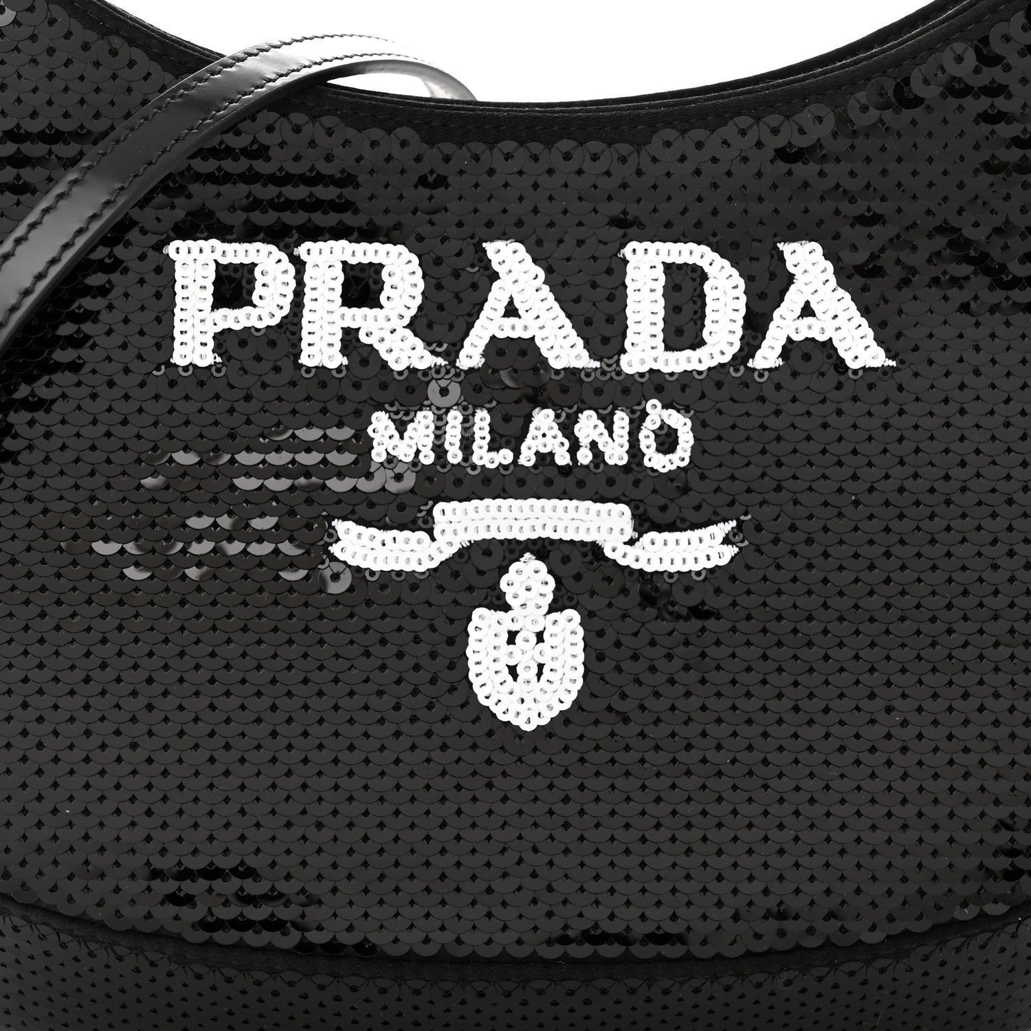Prada Paillettes Sequin Logo Cleo Adjustable Strap Shoulder Bag Black White 7 of 10