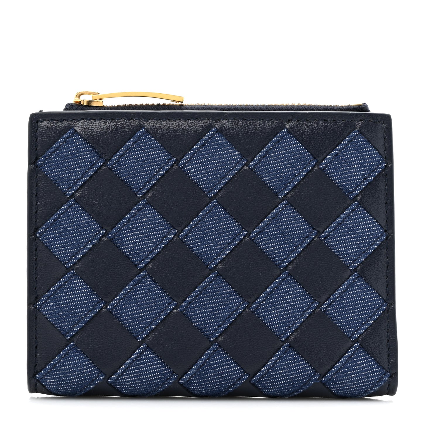 Nappa Denim Intrecciato Small Bi Fold Wallet Abyss Indigo