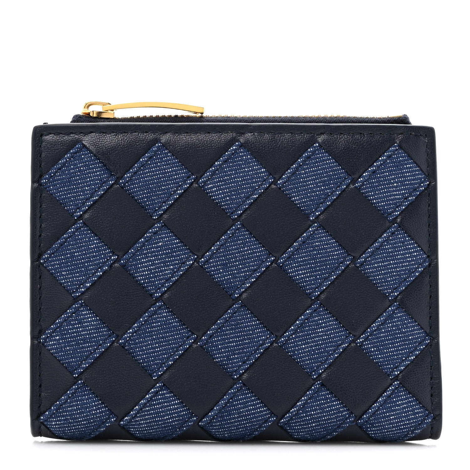 Bottega Veneta Nappa Denim Intrecciato Small Bi Fold Wallet Abyss Indigo 1 of 7