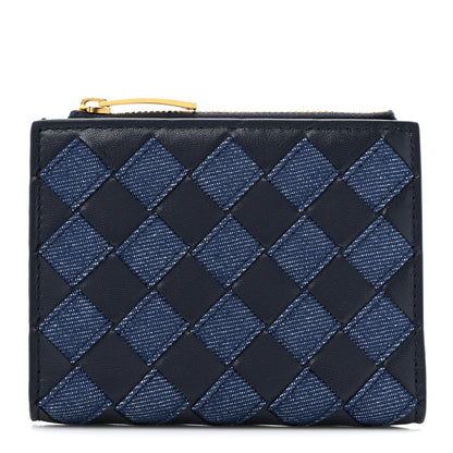 Bottega Veneta Nappa Denim Intrecciato Small Bi Fold Wallet Abyss Indigo 1 of 7