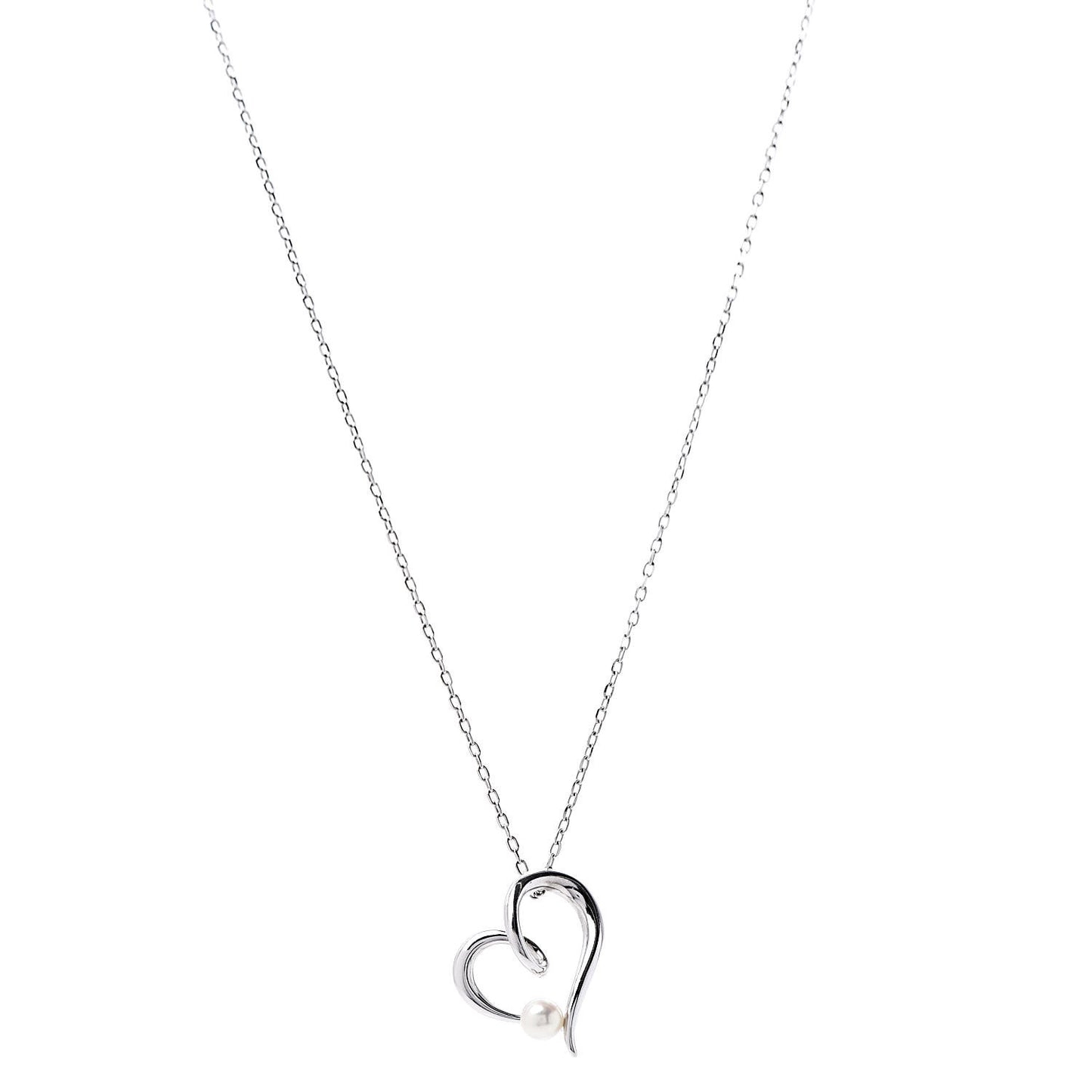 18K White Gold Akoya Pearl 4mm Heart Pendant Necklace