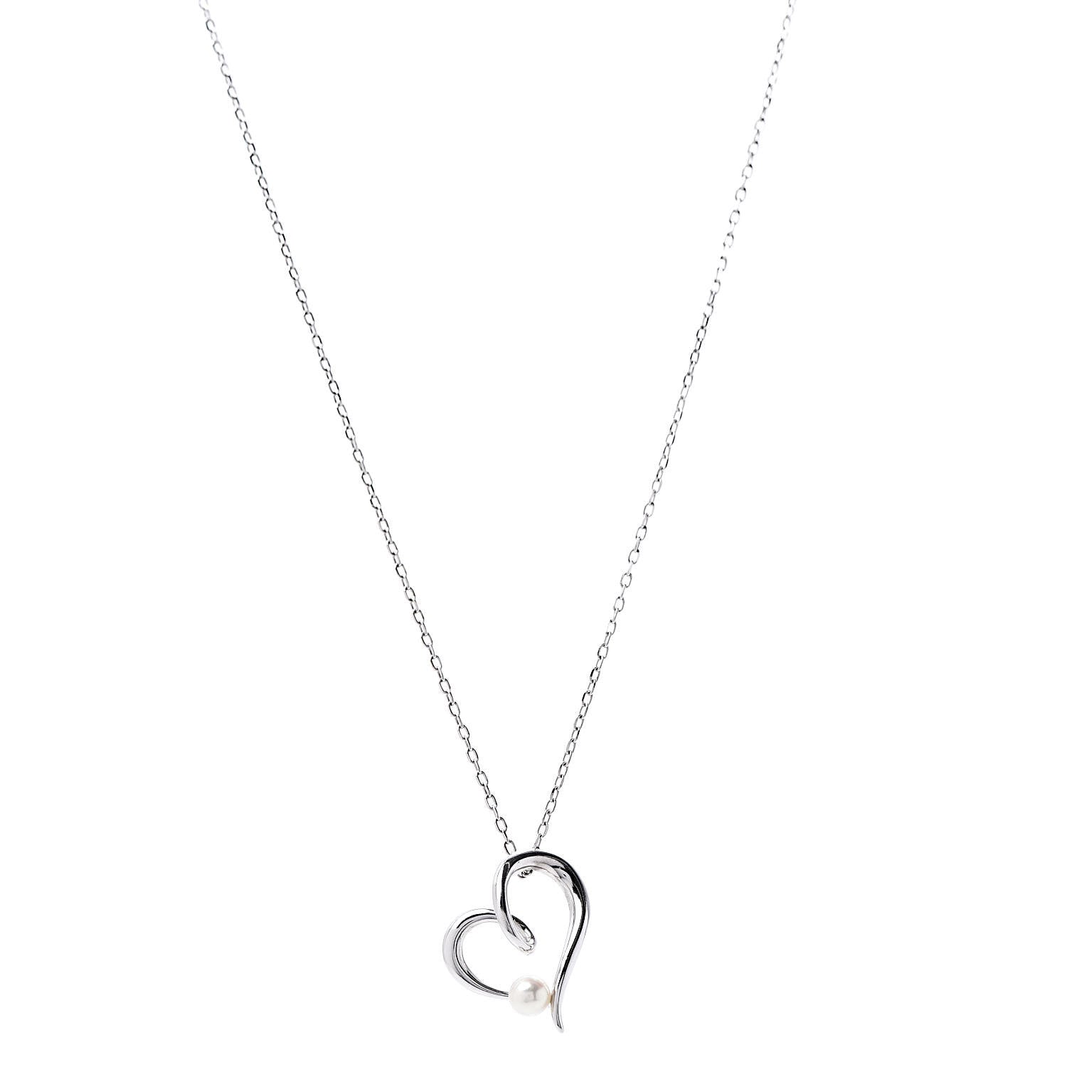 Mikimoto 18K White Gold Akoya Pearl 4mm Heart Pendant Necklace 1 of 5