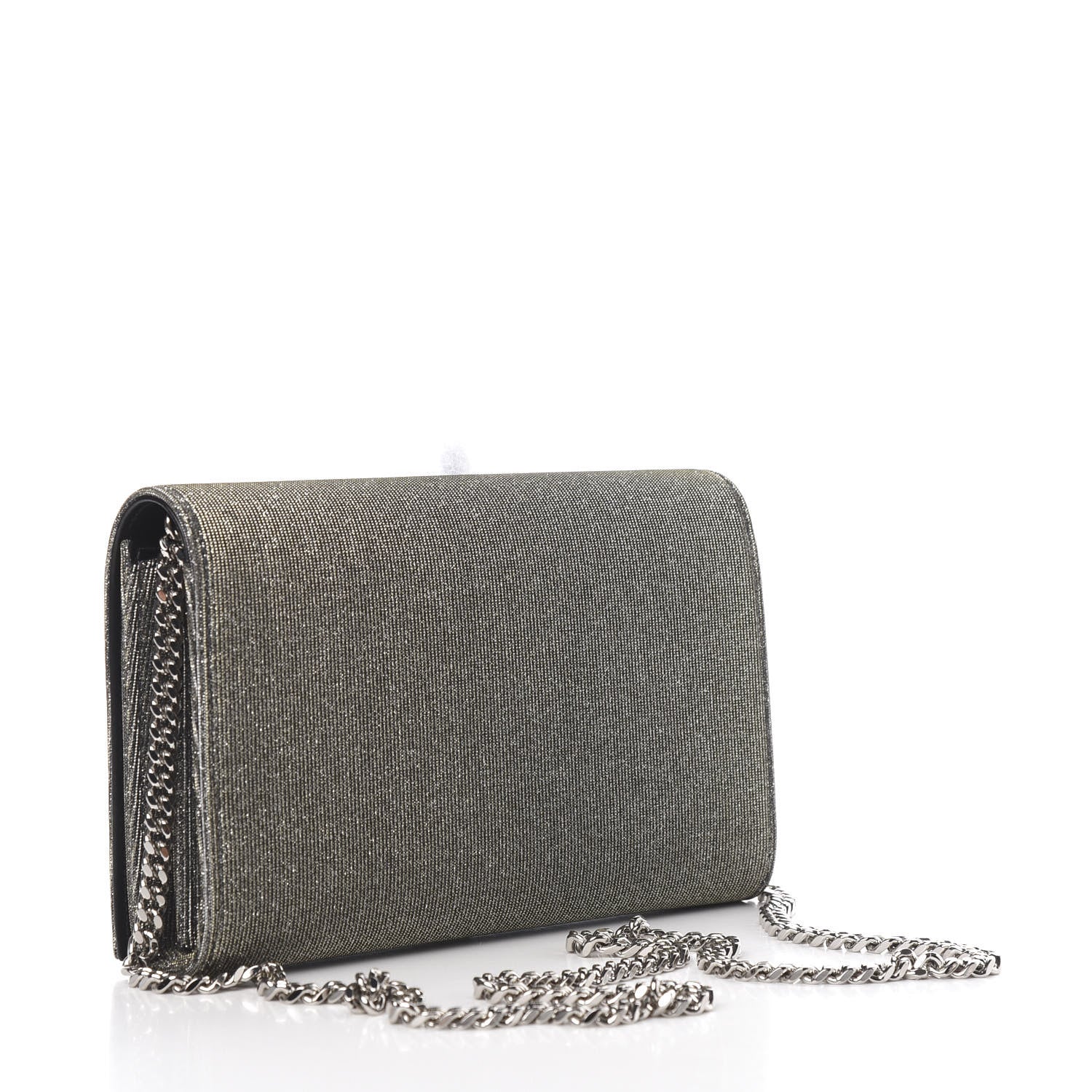 Saint Laurent Metallic Sparkle Fabric Monogram Chain Wallet Anthracite 3 of 10