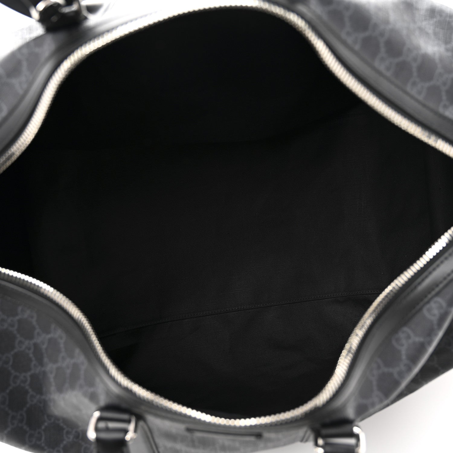 Gucci Soft GG Supreme Monogram Appia Calfskin Web Large Carry On Duffle Bag Black Grey 4 of 12