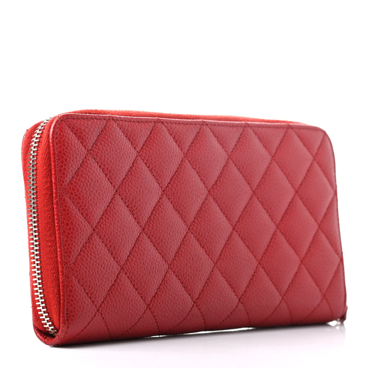 Chanel Caviar Quilted Large Gusset Zip Around Wallet Red 3 of 8