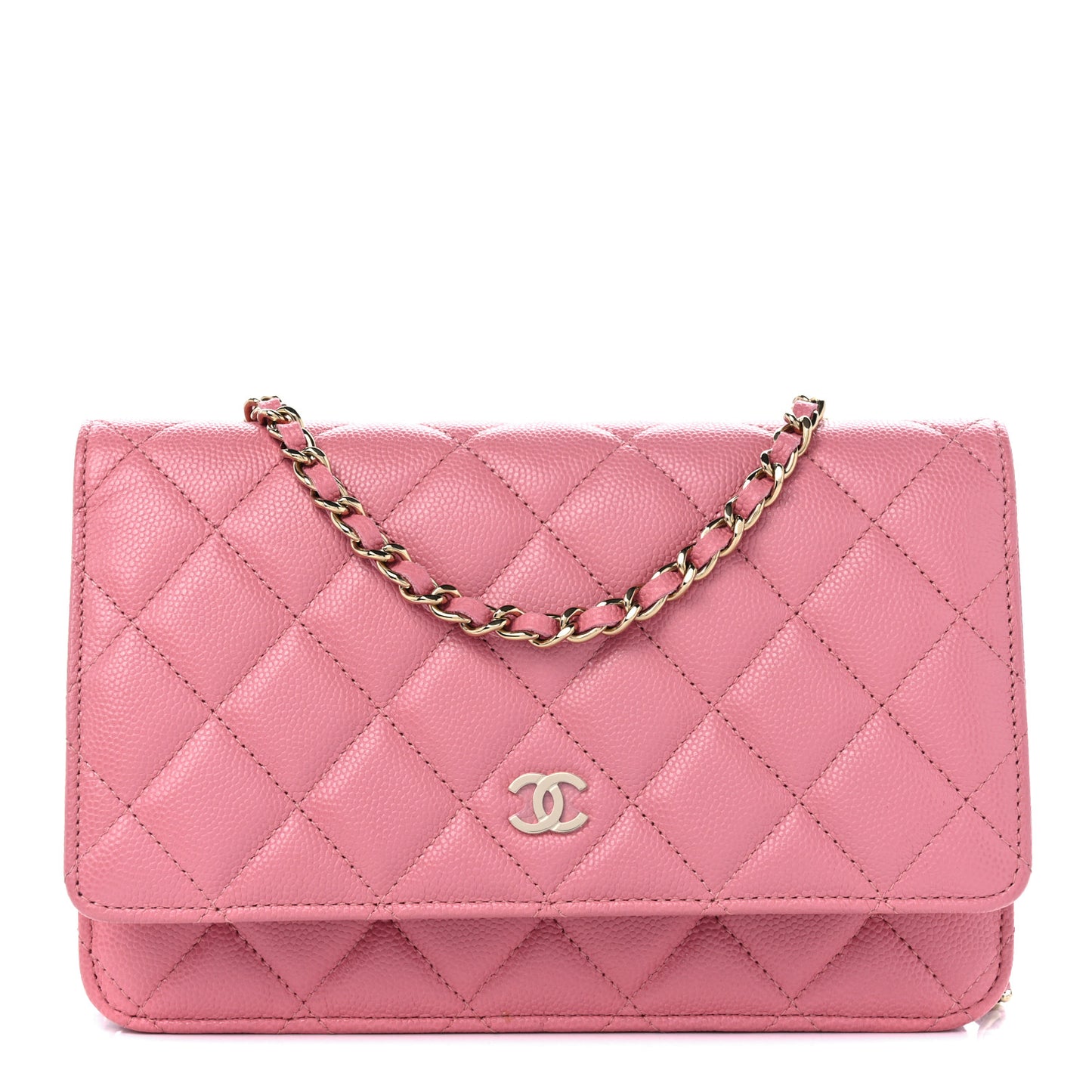 Caviar Quilted Wallet on Chain WOC Pink