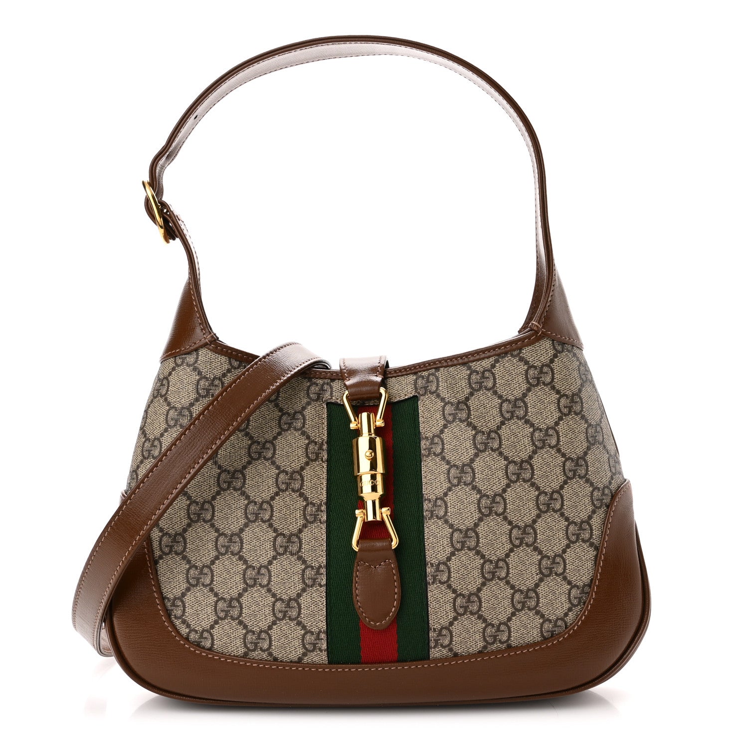 Gucci GG Supreme Monogram Azalea Calfskin Web Small Jackie 1961 Hobo Beige Ebony Brown Sugar 1 of 10