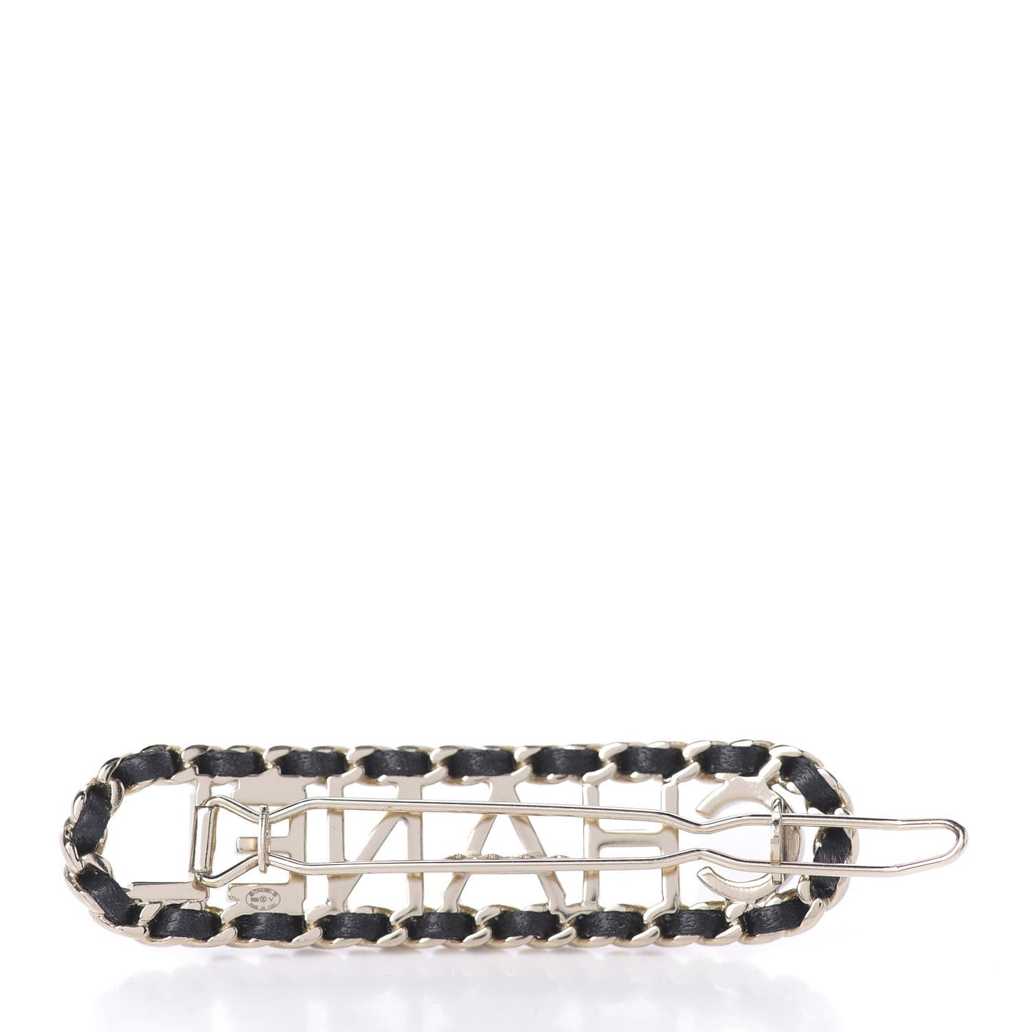Metal Lambskin Vintage Allure Logo Hair Clip Black Gold