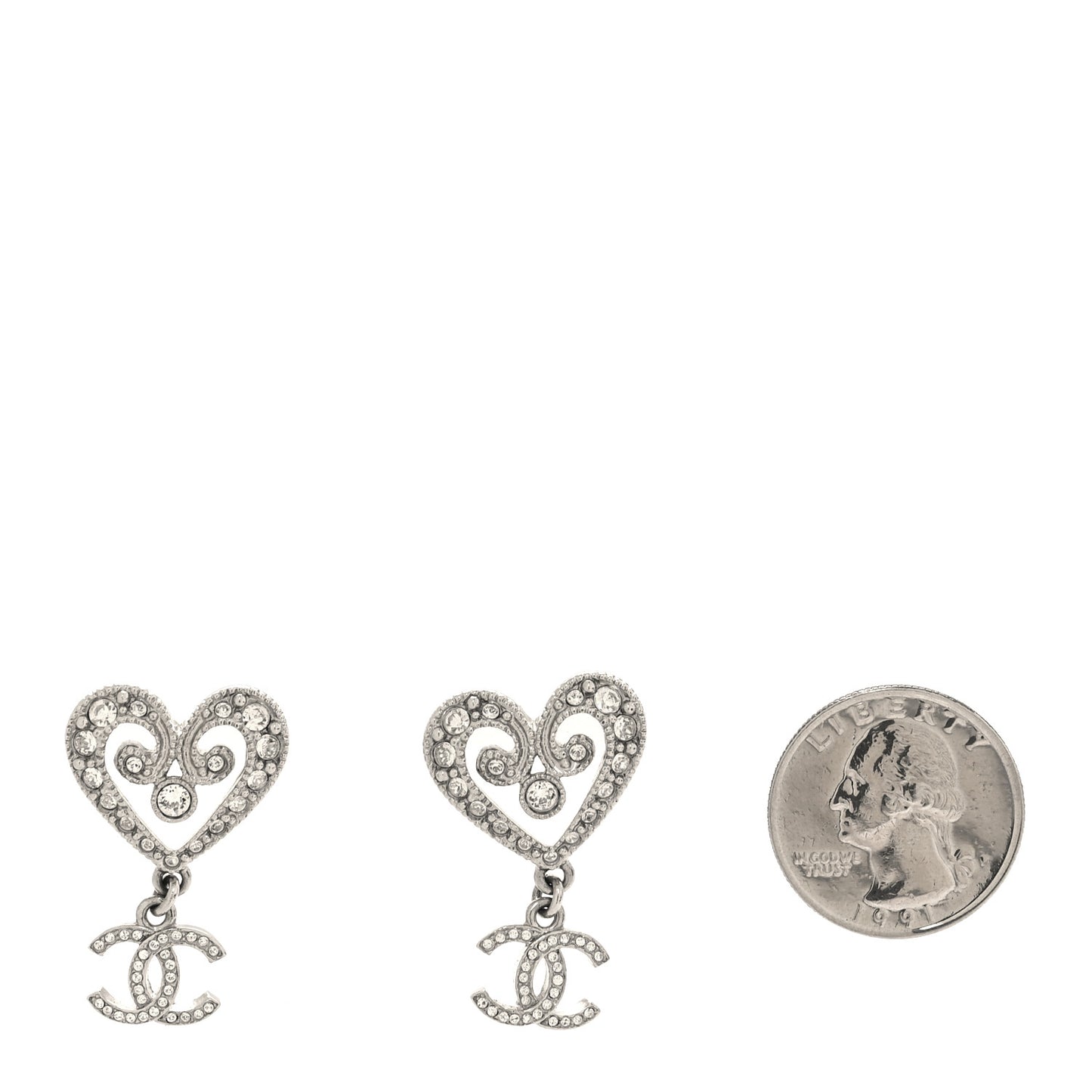 Crystal CC Heart Drop Earrings Silver