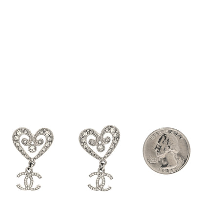 Chanel Crystal CC Heart Drop Earrings Silver 2 of 5