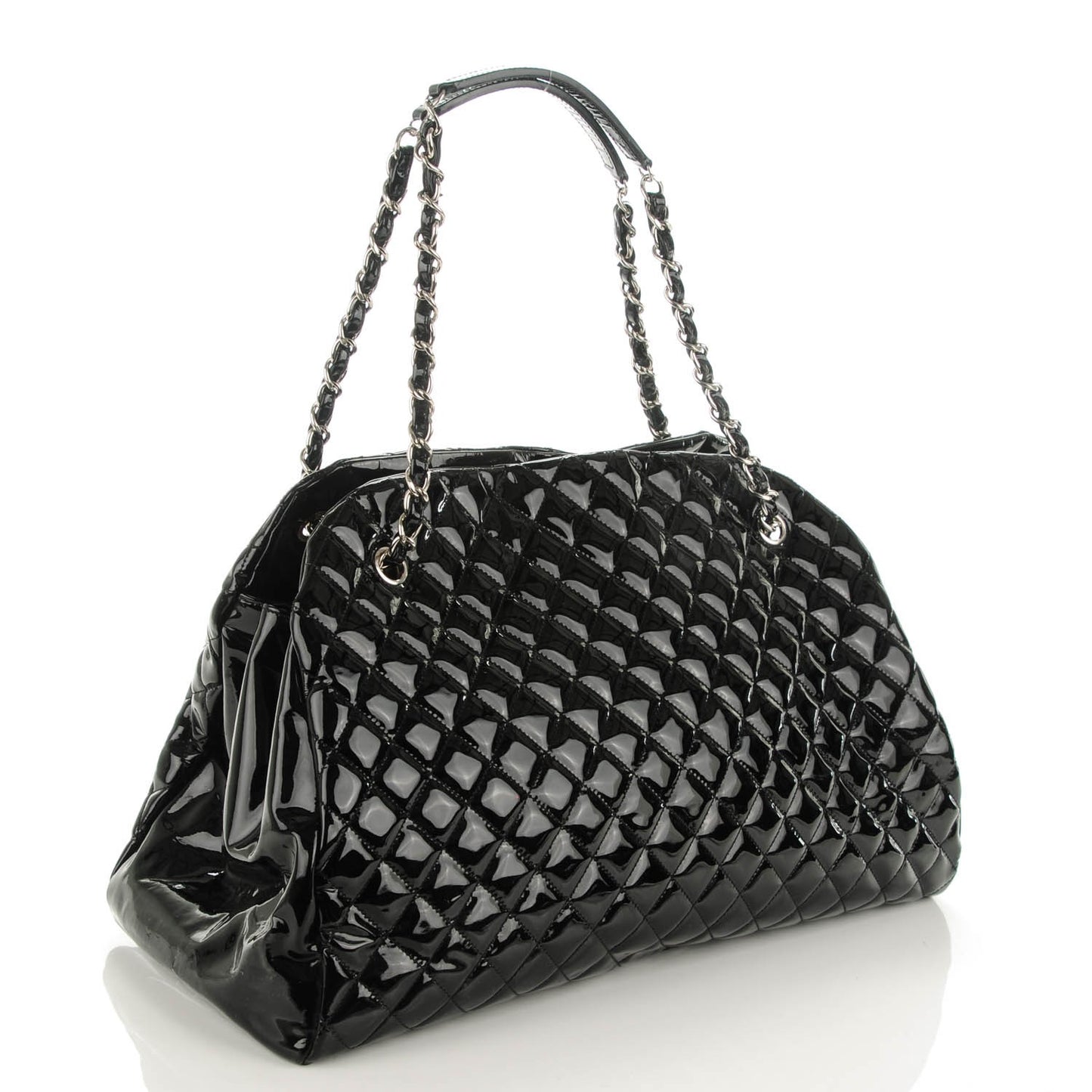 Patent Quilted Large Just Mademoiselle Bowling Bag Black