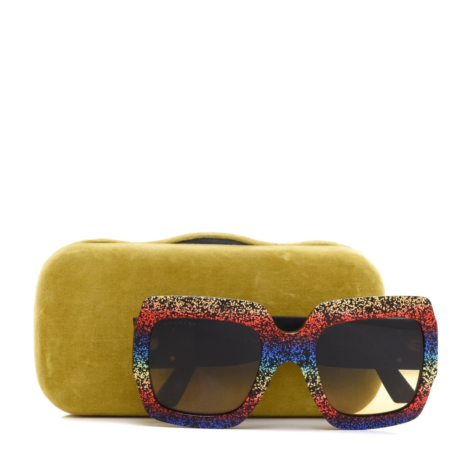 Gucci Square Frame GG0102S Sunglasses Glitter Gold Multi 8 of 8