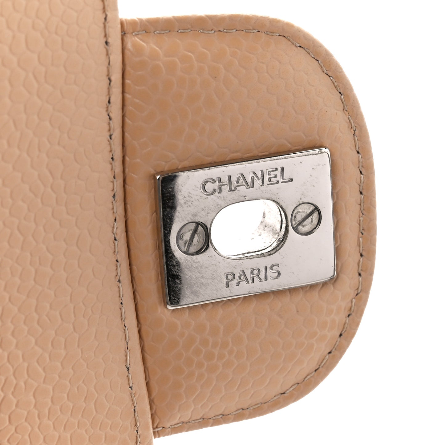 Caviar Quilted Medium Double Flap Beige