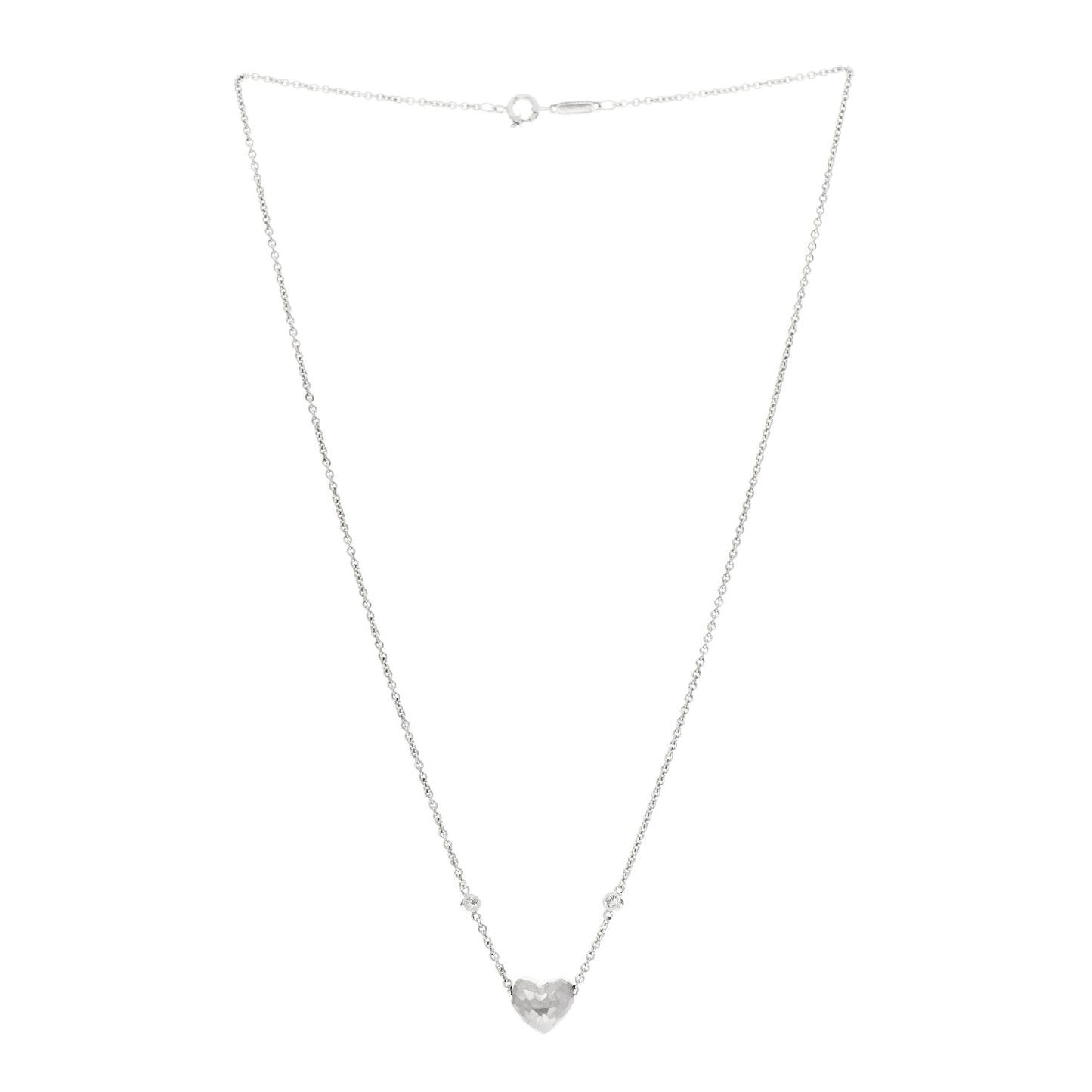 18K White Gold Diamond Paloma Picasso Hammered Heart Pendant Necklace