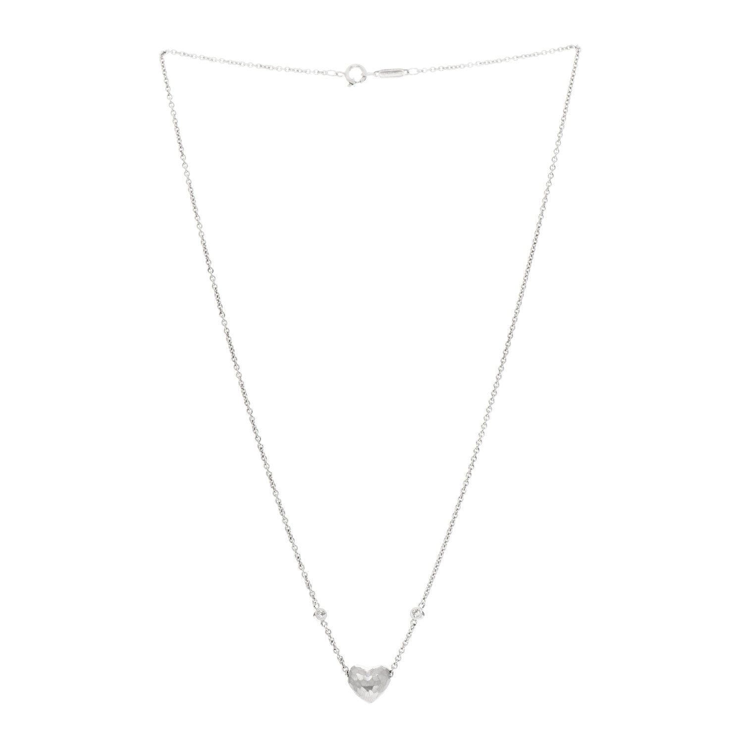 Tiffany 18K White Gold Diamond Paloma Picasso Hammered Heart Pendant Necklace 3 of 6