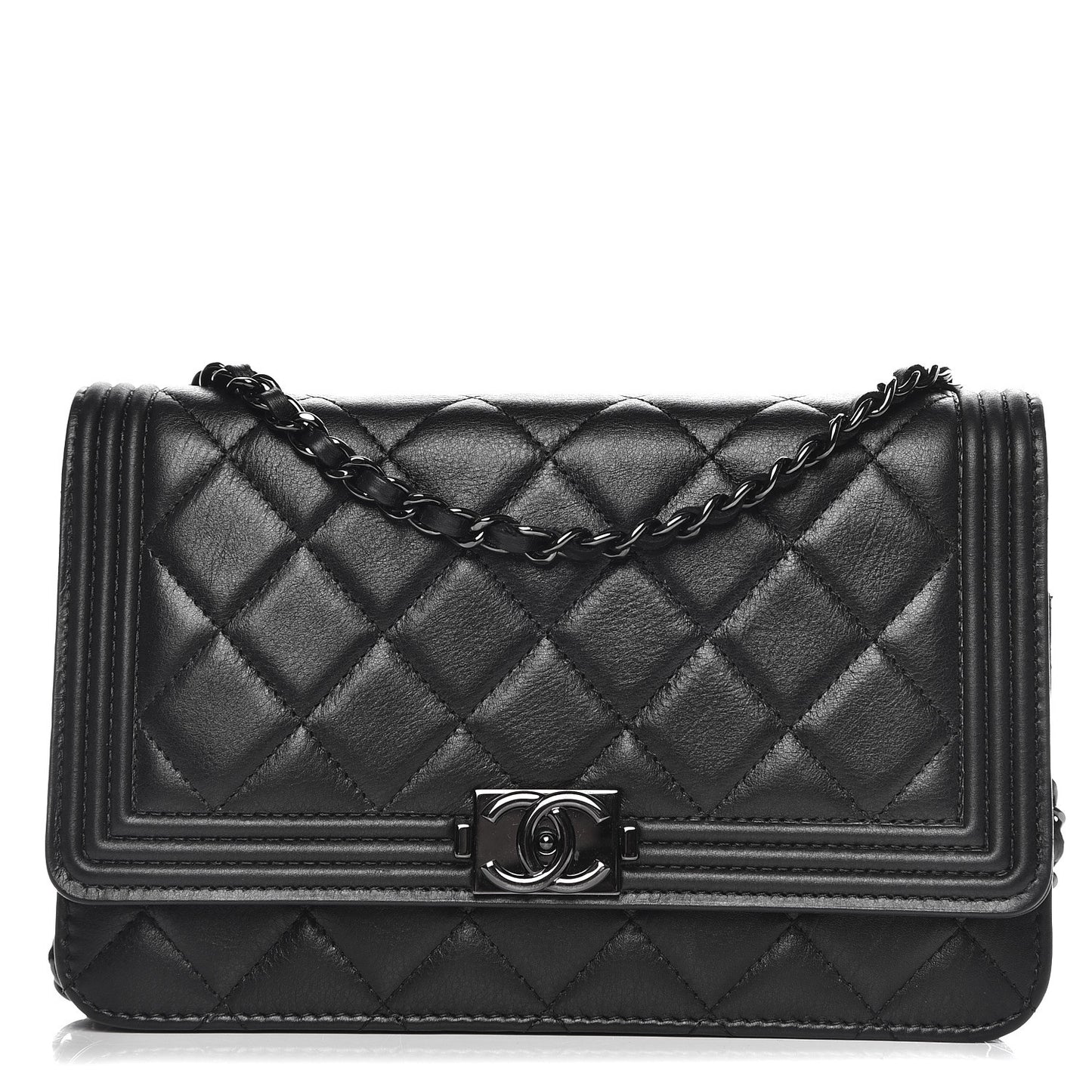Calfskin Quilted Boy Wallet On Chain WOC So Black