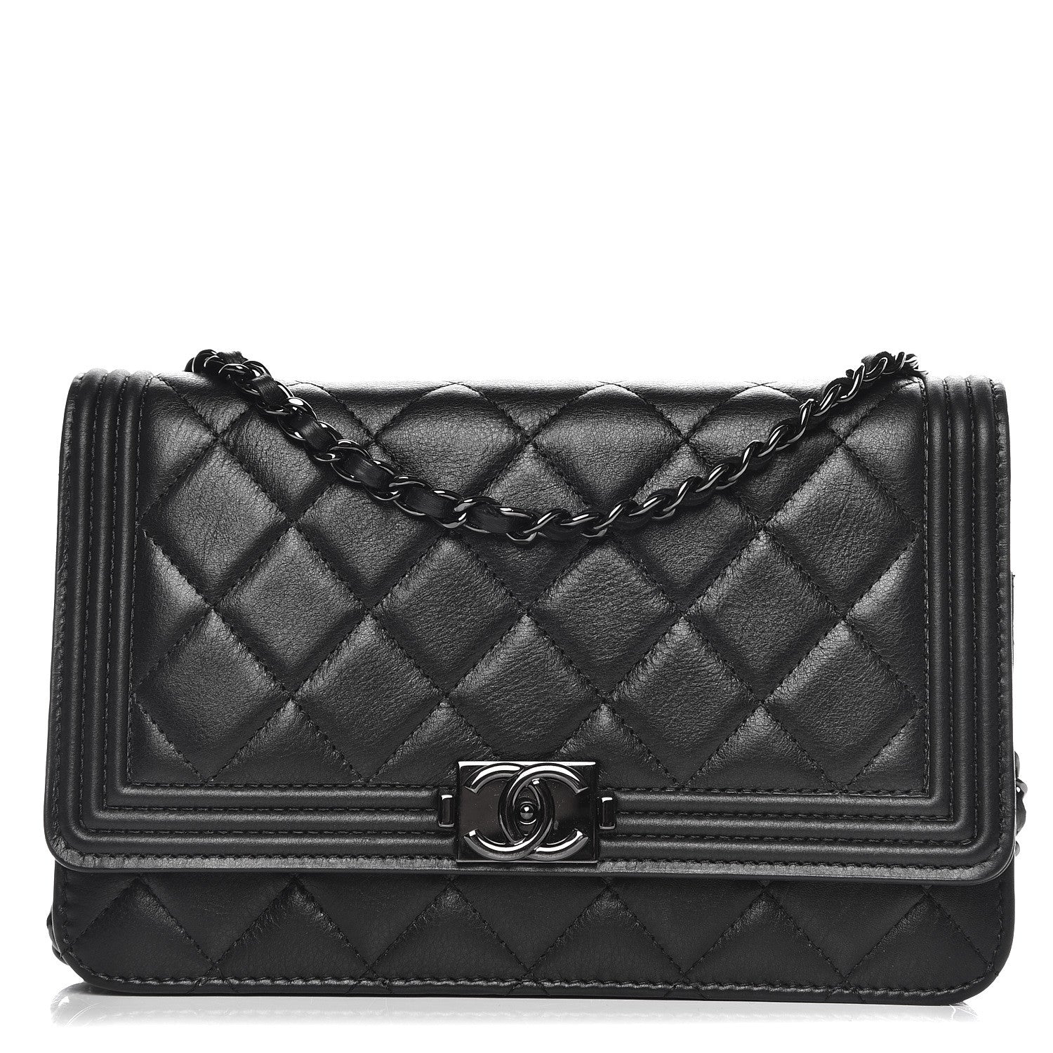 Chanel Calfskin Quilted Boy Wallet On Chain WOC So Black 1 of 11