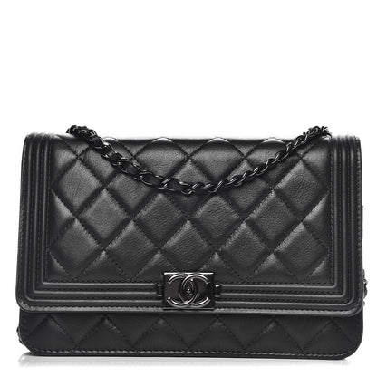 Chanel Calfskin Quilted Boy Wallet On Chain WOC So Black 1 of 11