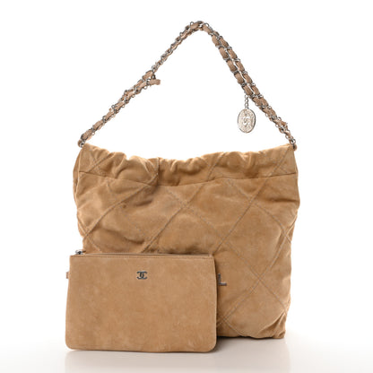 Chanel Suede Quilted Studded Small Chanel 22 Beige 3 of 13