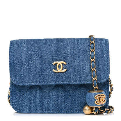 Chanel Denim Quilted CC Pearl Crush Clutch With Chain Blue 1 of 11