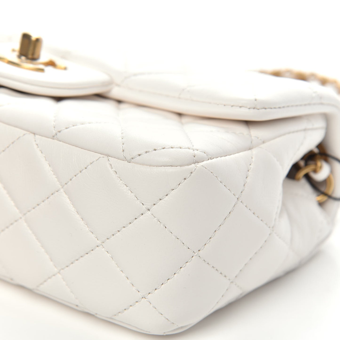 Lambskin Quilted Mini Rectangular Pearl Crush Flap White