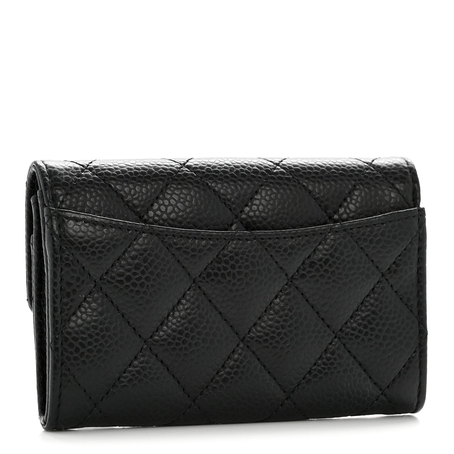 Caviar Quilted Flap Card Holder Wallet Black