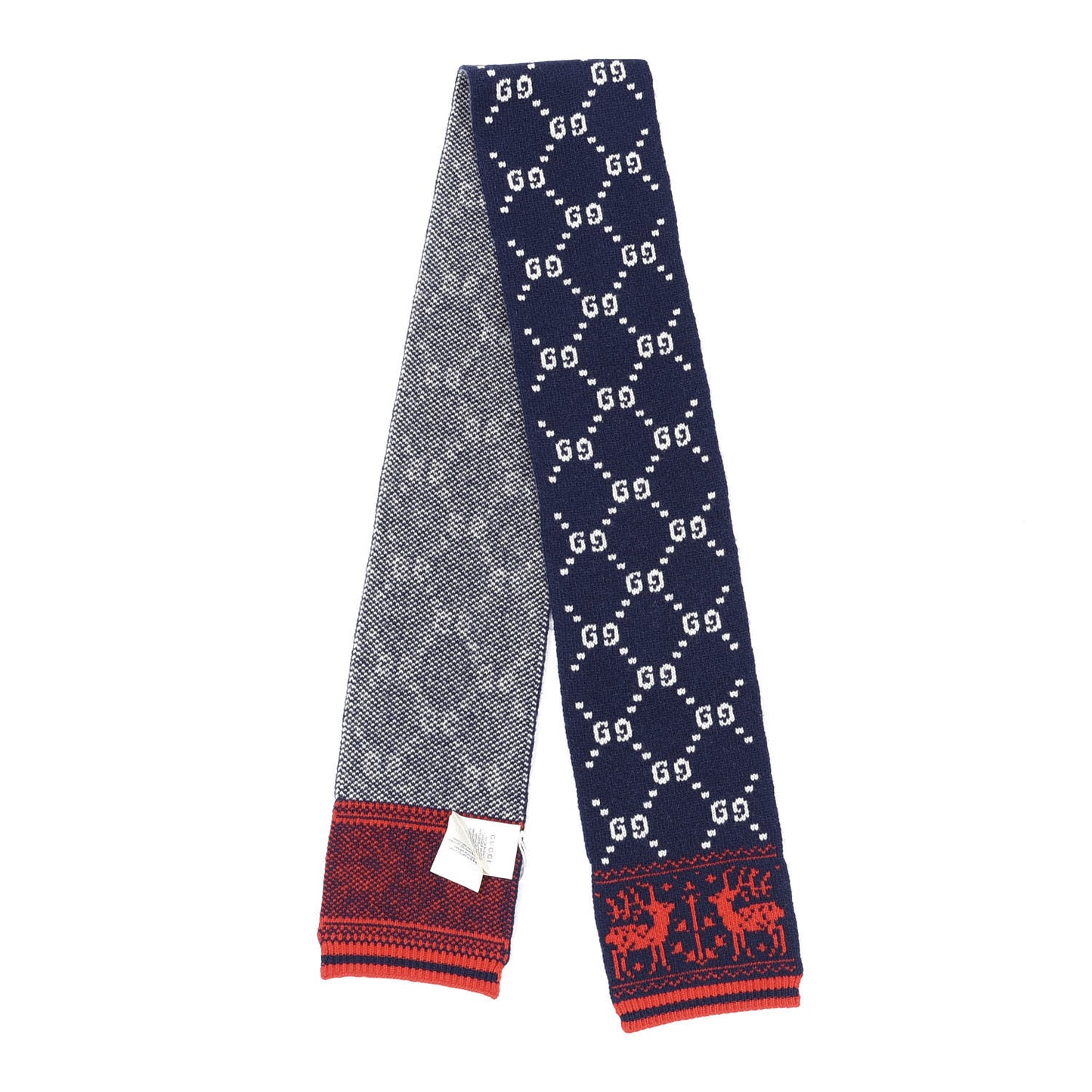 Wool Childrens GG Monogram Scarf Navy Red