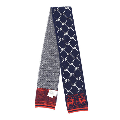 Gucci Wool Childrens GG Monogram Scarf Navy Red 2 of 3