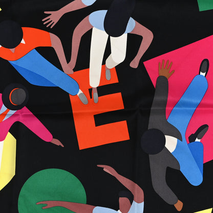 Hermes Silk Hommage A Gene Kelly Scarf 70 Black Rose Vif Multicolore 2 of 3