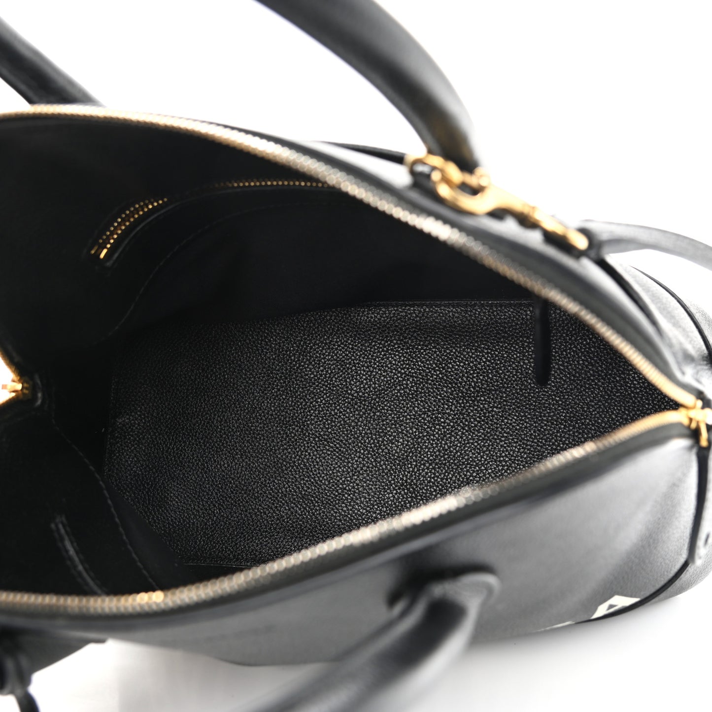 Grained Calfskin Logo S Ville Top Handle Bag Black White